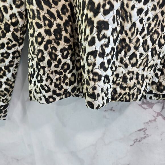 Chicos Jacket Womens Small 0 Brown Leopard Zip Quilted Bomber Puffer Cheetah - Picture 9 of 13